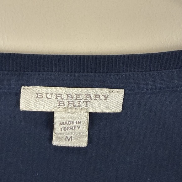 BURBERRY Brit Nova Check Flip Cuff Women 3/4 Sleeve Navy Shirt Luxury Designer M - Picture 3 of 4